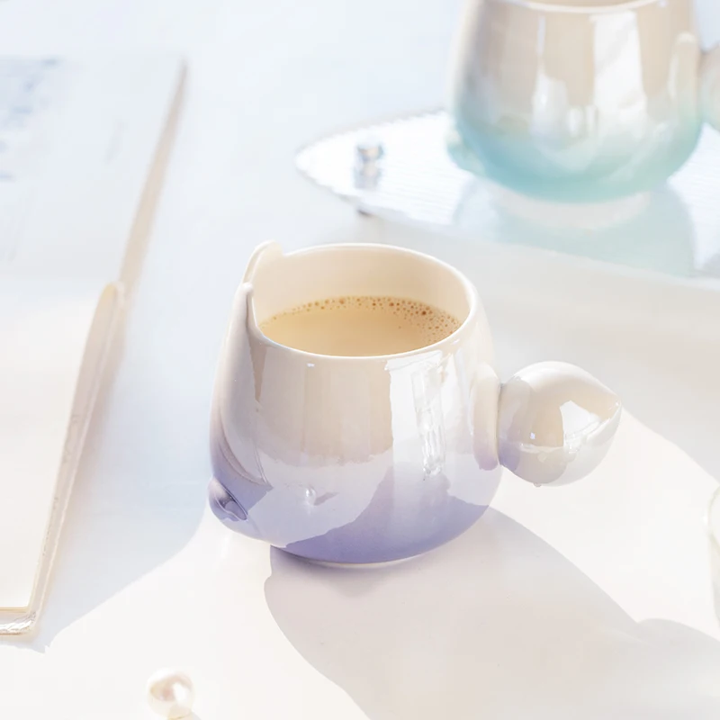 cute fox gradient electroplate animal 3d ceramic cartoon macaron coffee mugs personalised