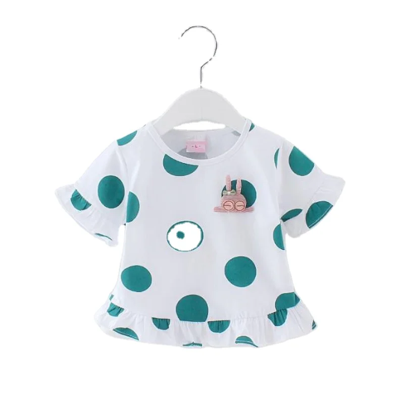 Милая рубашка в горошек с коротким рукавом для маленьких девочек, летняя футболка на заказ