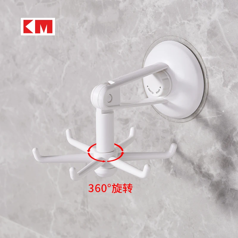 KM5162 Swivel multi-purpose traceless stick 6-head hook Folding stick hook Heavy-duty stick rotating wall hook
