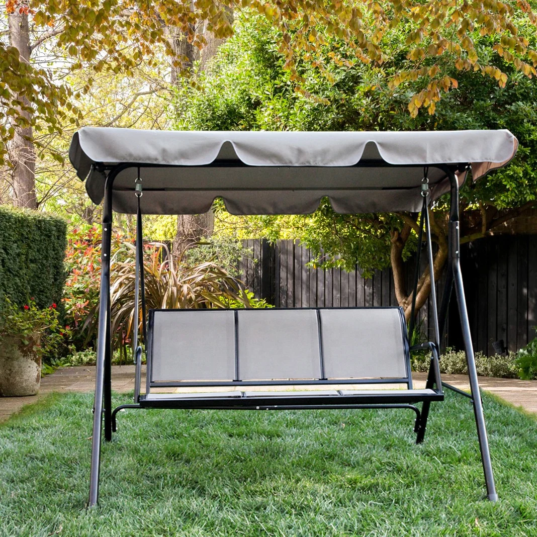 
3-Person Outdoor Patio Swing Chair, Convertible Canopy Hanging Swing Glider Lounge Chair, Removable Cushions, 