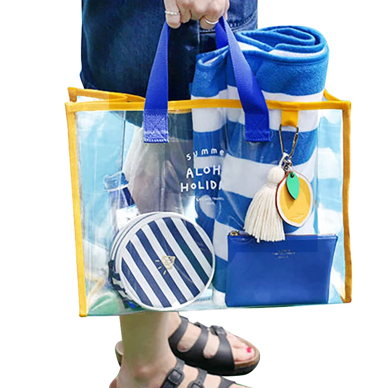 Fashion Women Clear Tote PVC Laser Waterproof Transparent Handbags Female Large Shopper Shoulder Bag Summer Beach Portable Pouch