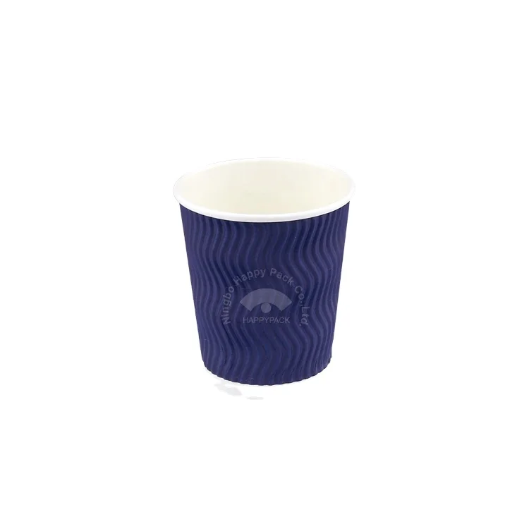 HAPPYPACK Custom Color Custom Size Disposable Corrugated Cups 8oz Hot Drink Coffee Disposable Ripple Paper Cup Free Sample