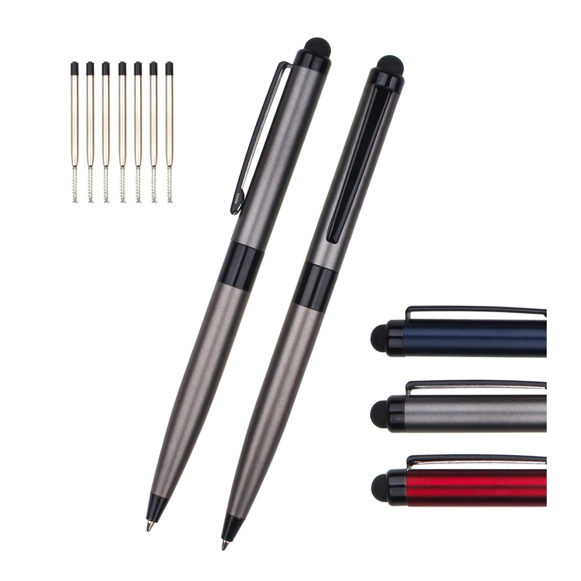 New Promotional 2-in-1 Metal Stylus Ball Point Pen Matte With Custom Logo Printed Laser Writing Novelty Click