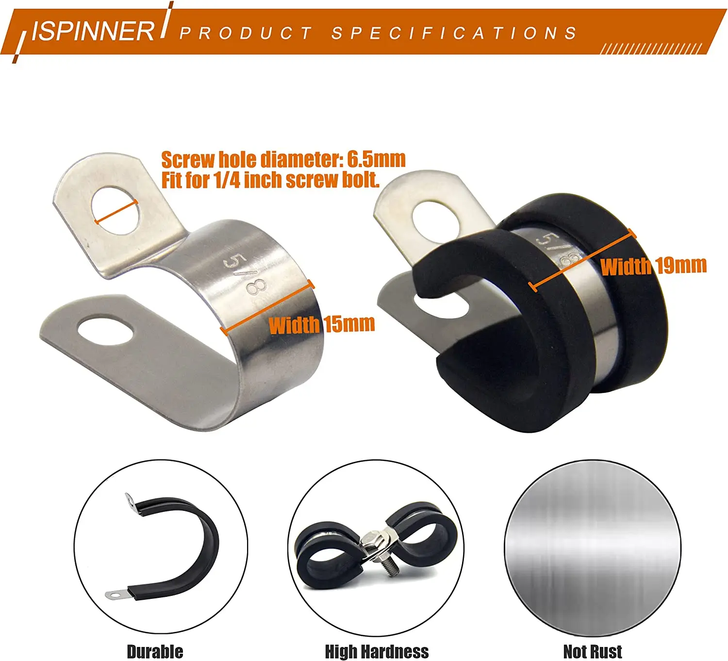 Set Of 52 Rubber Lined P Clips Cable Hose Clamps Pipe Holder Air Clip Clamp Kit Stainless Steel Rubber Cushion Pipe Clamps