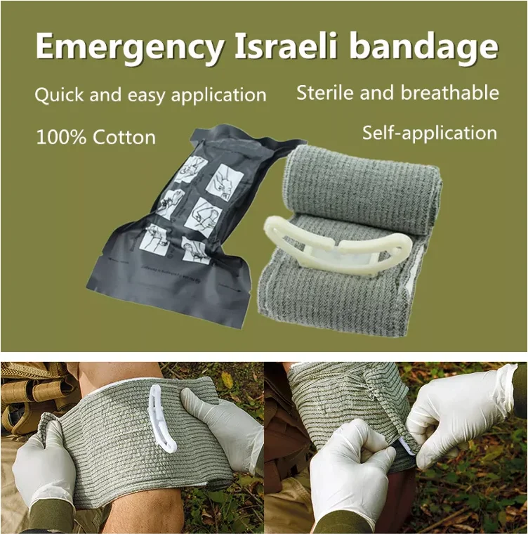 Ready Stock Wholesale 4 Inch 10cm Emergency Trauma Medical Compression Israeli Bandage For Medical Dressing