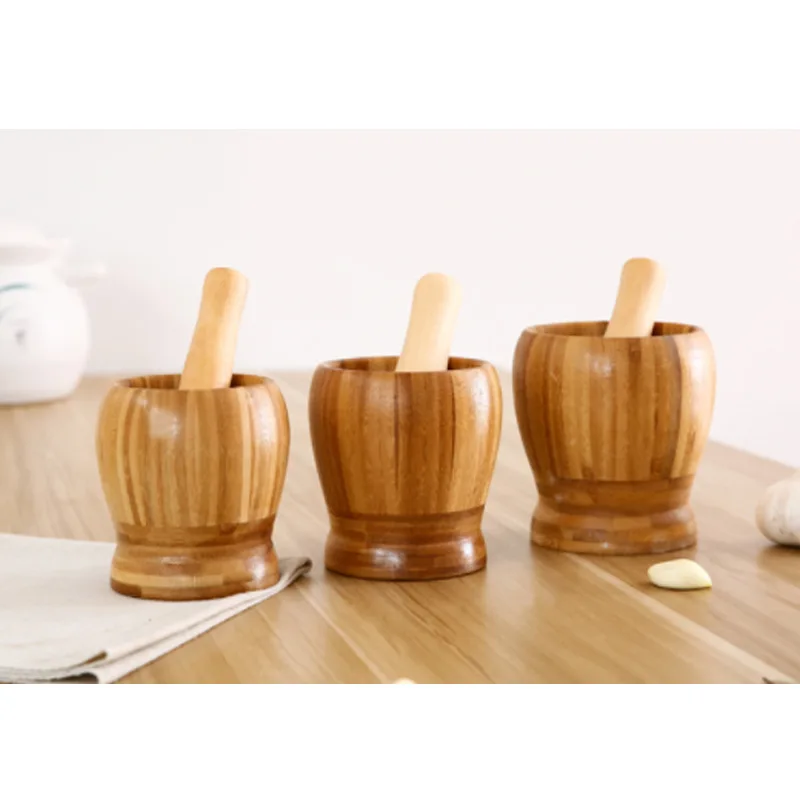 Набор Для Измельчения специй измельчитель для и чеснока с крышкой ложкой 100% натуральное бамбуковое дерево