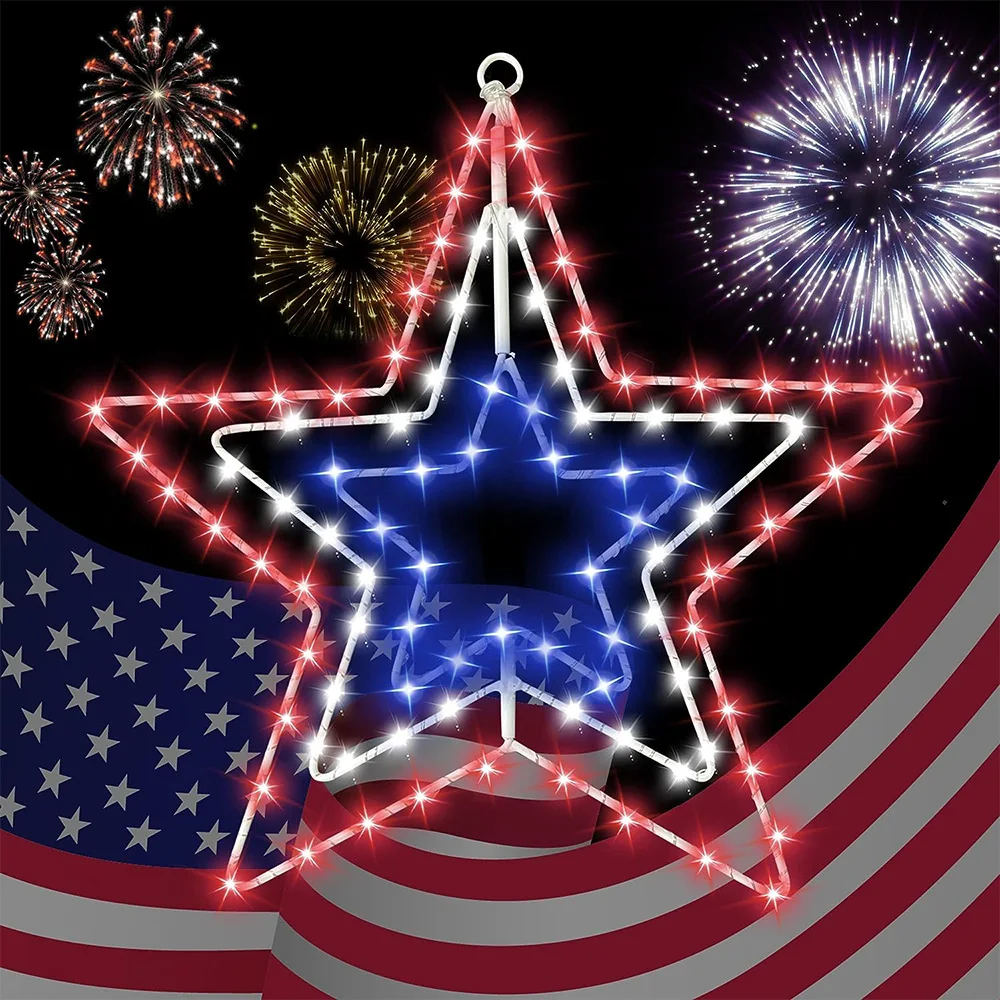 4th of July Window Lights Decorations Red White and Blue USA Memorial Day Patriotic Holiday Indoor Outdoor Decor