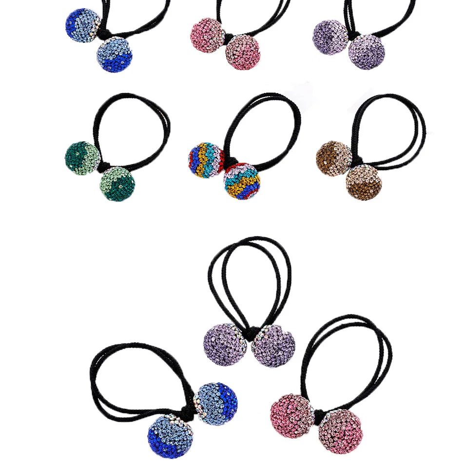 
Korean ultra flash set with diamond adult Czech drill hair rope tiara large double head rubber band leather ring round ball rope 