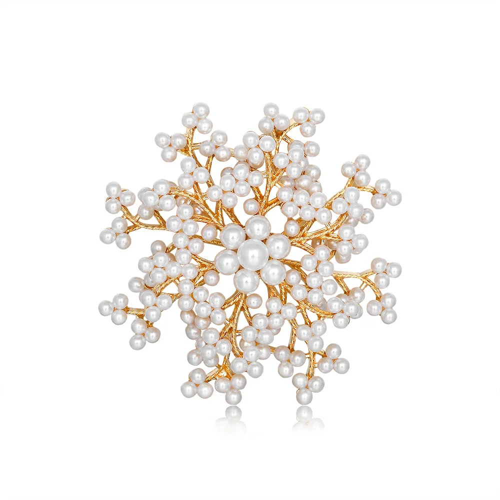 High Quality  Nice Gift New Peal Snowflake Brooches Peal Broche  Pin For Wedding Party