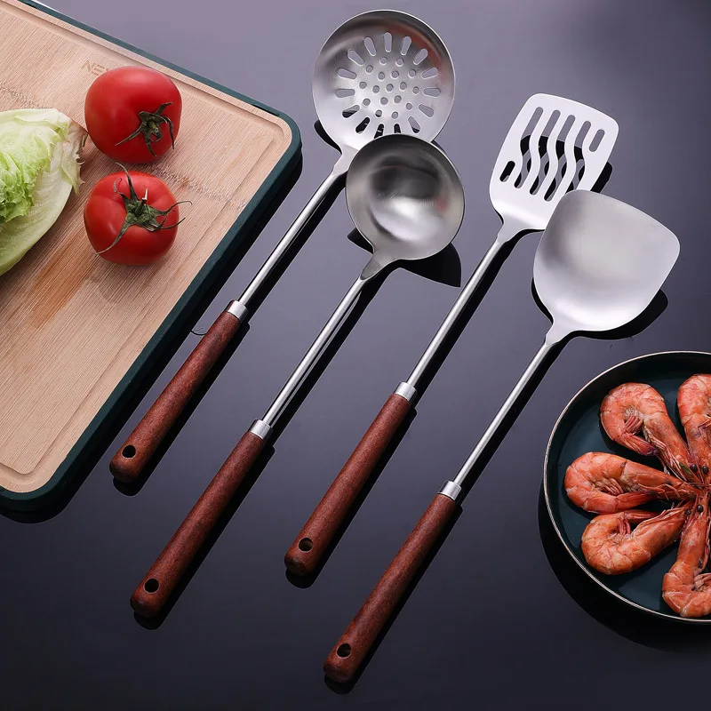 Kitchen Utensils Set Kitchenware Set Wholesale Wooden Handle Stainless Steel Free Samples Cooking Utensils Silicone Utensils