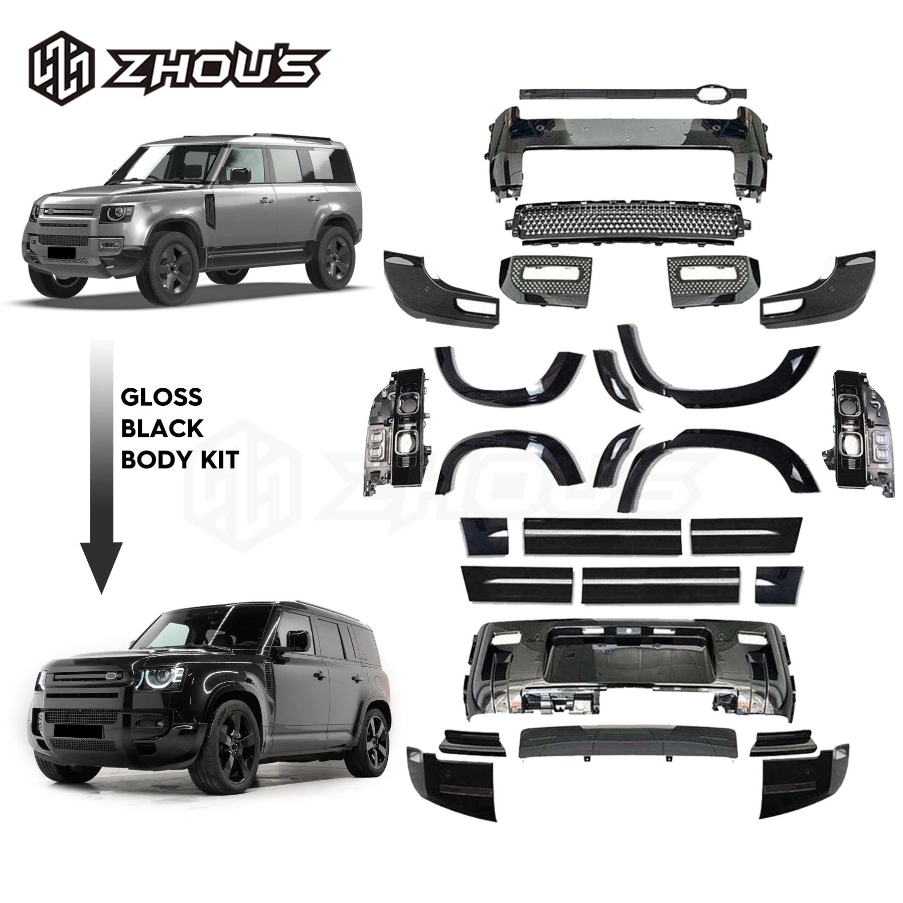 Automotive Modification  Auto Body Parts Car Front Grill Bumper Car Accessories Bodykit For Land Rover New Defender L663