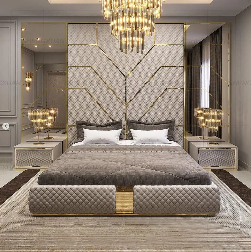 Luxury Bedroom Furniture Modern Headboards Luxury King Size Bed Adhesive Fabric Background Wall Panels for Double Full Hotel Bed