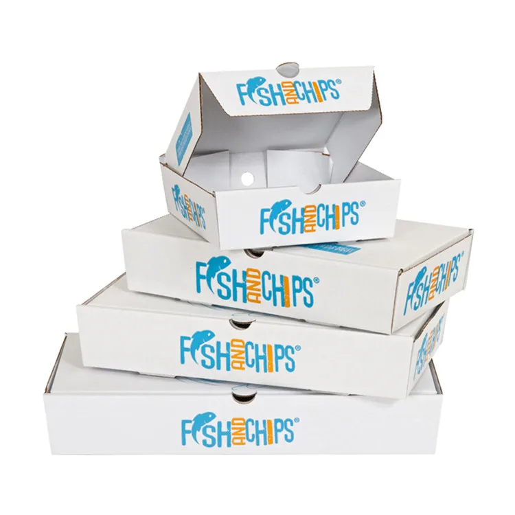 Custom Biodegradable Fish And Chips Nuts Kernels Food Truck Take Out Container Food Paper Box Packaging
