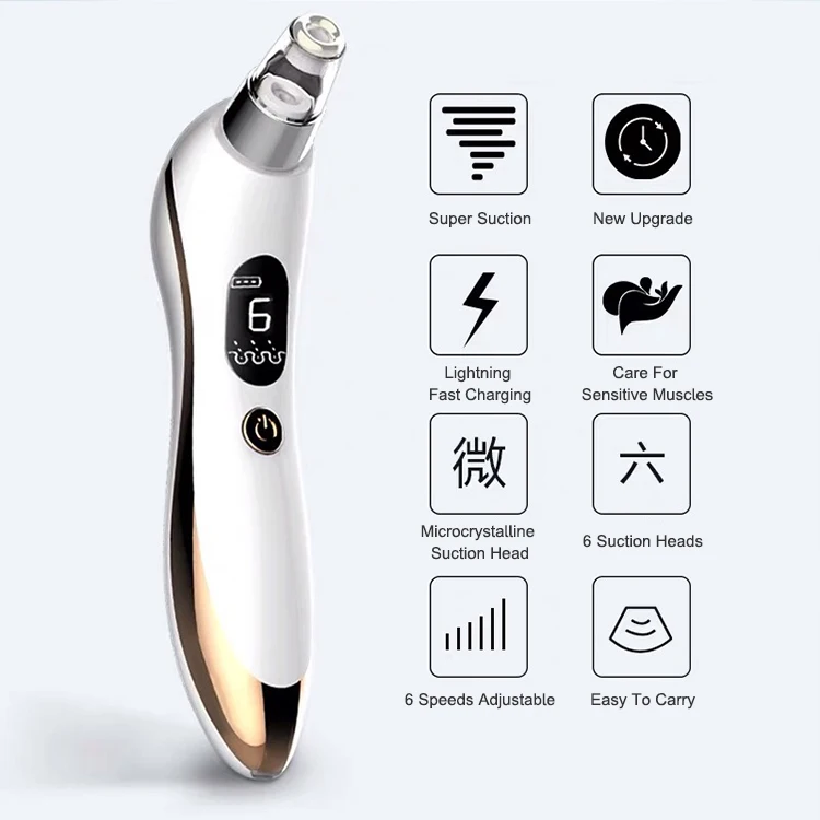 2020 фиолетовая глубокая очистка лица, Электрический Очиститель пор носа 6 всасывающий микродермабразия удаления угрей вакуум/