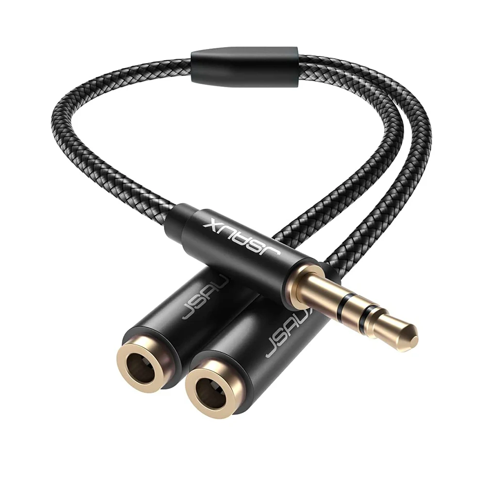 JSAUX Headphone Splitter 3.5mm Audio Stereo Y Splitter Extension Cable Male to Female Dual Headphone Jack Adapter