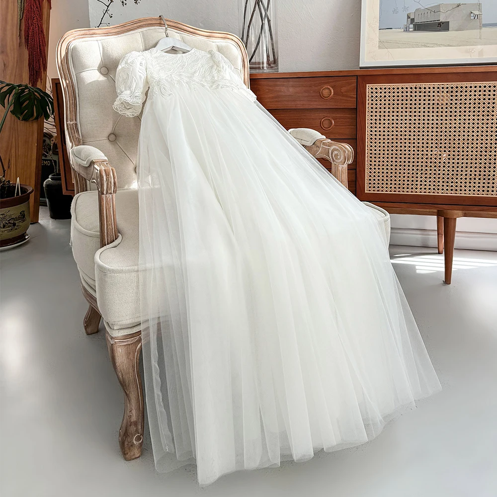 2024 white kids hand embroidered wedding dresses flower girls christening dress for baby baptism