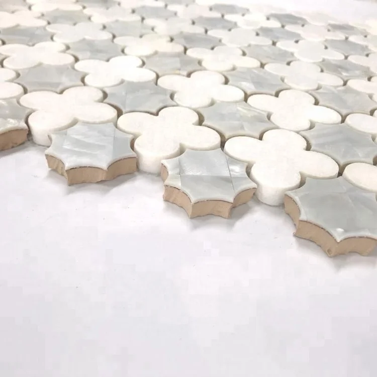 DTH stone Pure white marble mix shell water jet  wall mosaic for kitchen backsplash tile