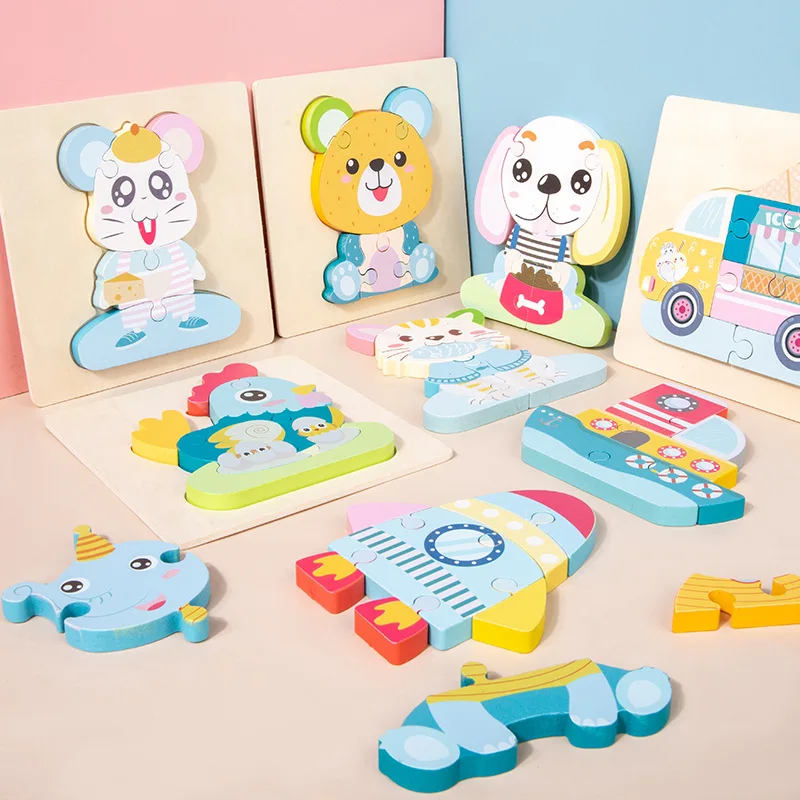 Children Cartoon aron Color Early Education Blocks Toy Wooden 3d Puzzles