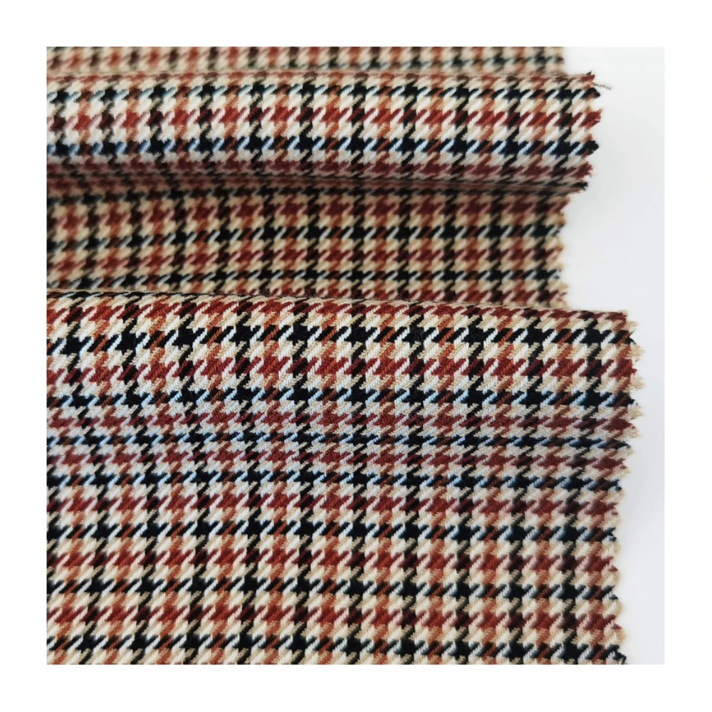 customized designs Houndstooth Fabric polyester viscose plaid check suit fabric with spandex for uniform