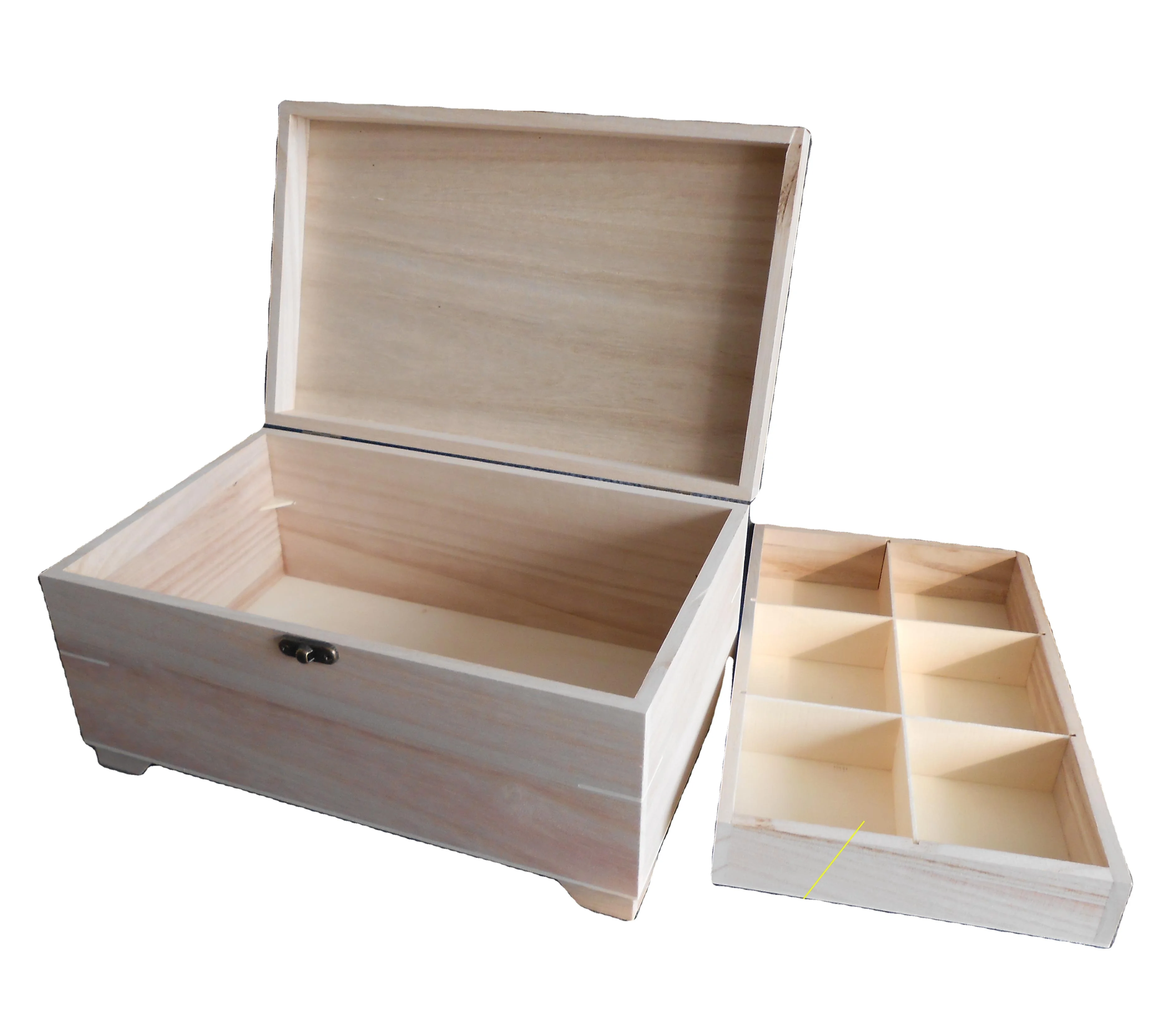 Custom Natural Unfinished Wooden Box with Removable Organizer