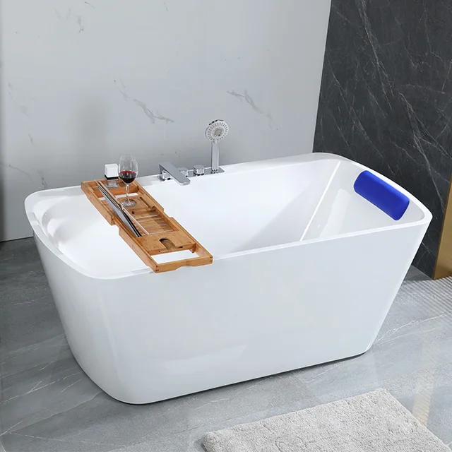 Indoor Relax Modern White Acrylic Bathtubs Simple Design Plastic Tub Freestanding Soak Hotel Bathroom Bath Tub