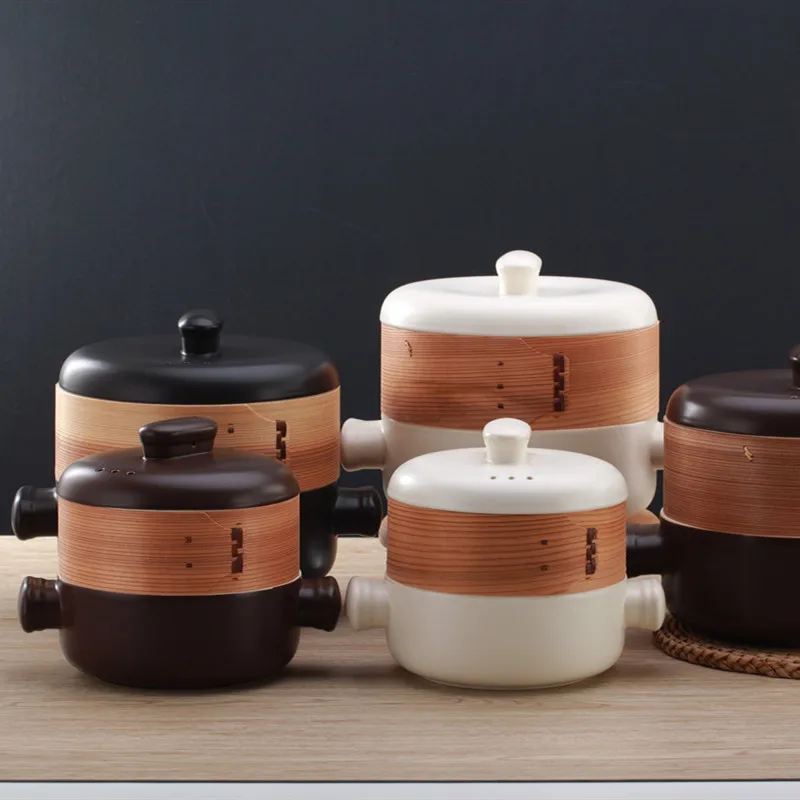 Ceramic high temperature resistant can open flame steamer saucepan soup pan frying pan double - use pan