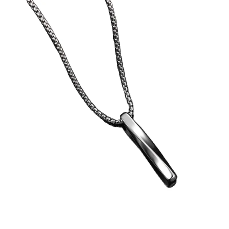 Fashion New Silver Rectangle Pendant Men Trendy Simple Stainless Steel Chain Men Jewelry Gift Necklace
