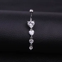 stainless steel CZ heart dangle navel ring belly dance costume women, belly piercing jewelry