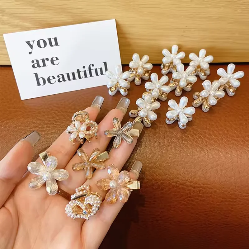 Hot Sale Sweet Pearl Flower Hair Claw Clip Metal Small Hairpin Grips for Children