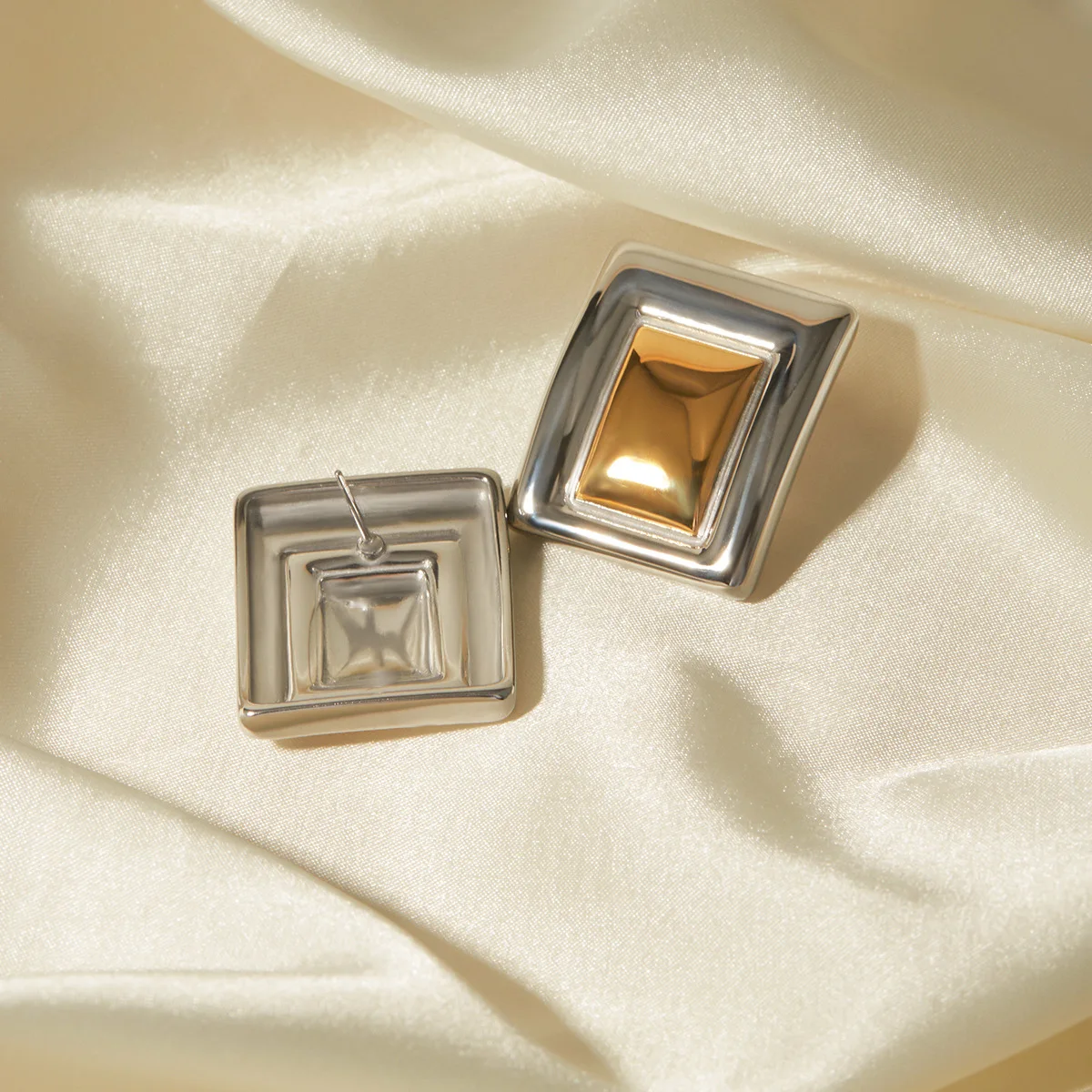 Bold Jewelry Stainless Steel Square Large Earring Fine Jewelry 18K Gold Plated Silver Big Statement Square Earrings For Women