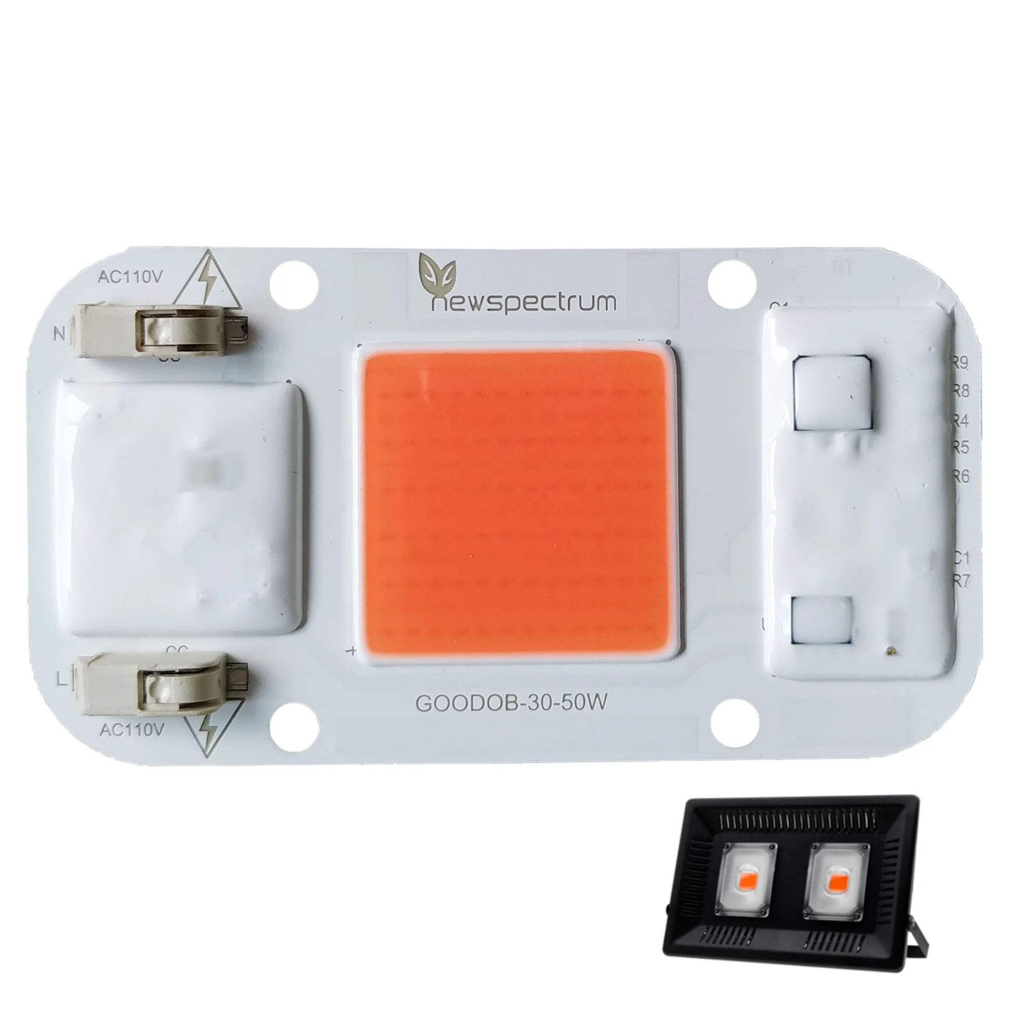Newspectrum 4075 size full spectrum 30W 50W AC 110V 220V Driverless Cob dob grow led chip High Power cob grow led 50w chip