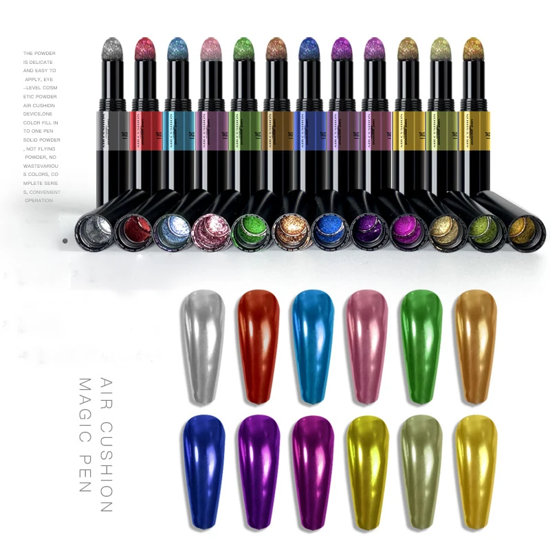 New Nail Art Manicure Uv Gel Chrome Holographic Mirror Effect Metal Powder Air Cushion Magic Powder Pen
