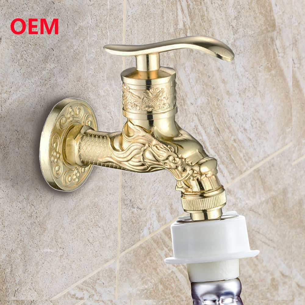 Латунный декоративный кран для уличной мойки с золотым Драконом, маленькая Швабра для мытья сада, настенное крепление, смеситель для раковины в ванной комнате