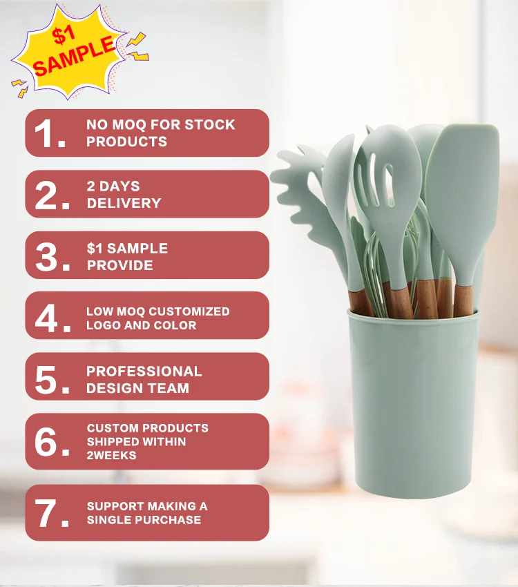 12Pcs Colorful Silicone Tongs Camping Kitchenware Cookware Cooking Tools Kitchen Accessories Utensils Set With Wooden Handle