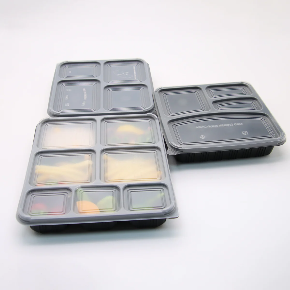 Togo Takeaway Fast Food Container Box Compartment Food Grade PP Plastic Custom Logo Microwavable 1 2 3 4 5 6 7 Black Disposable