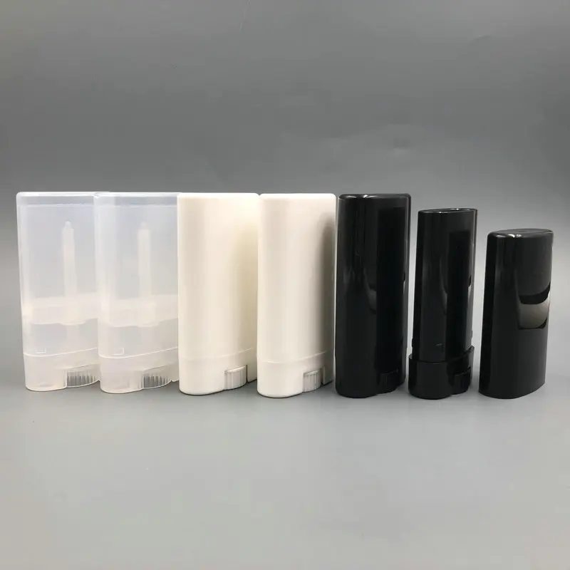 15ml 15g Empty Oval Lip Balm Tube Plastic White Solid Perfume Deodorant Containers Portable Makeup Lipstick Tubes With Lid