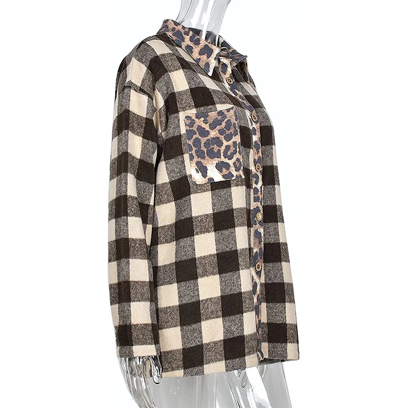 Women Long Sleeve Flannel Button Down Plaid Shacket Jacket Hooded Coat