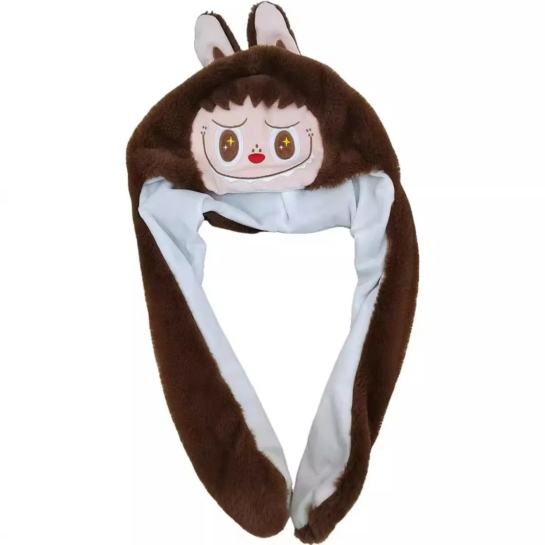 Ruunjoy new cartoon labubu plush hat Ears Move cute labubu figure rabbit soft winter cover ear hat LED Plush hat Christmas gifts