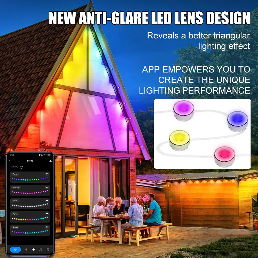 Ip65  Eaves  Lights APP Controls Led string Lights Permanent Christmas Lighting Outdoor Waterproof For  Roof Holiday  Smart Rgb