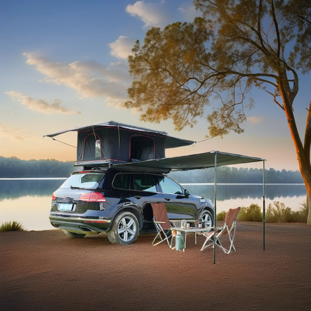 Single-Layer Waterproof Automatic Car Roof Extension Tent Oxford Canvas Material with Aluminum Carbon Fiber Pole for Camping