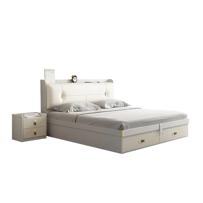 White High Box Master Bedroom Tech Fabric Upholstered Double Bed Apartment Hotel Home Bedroom Furniture