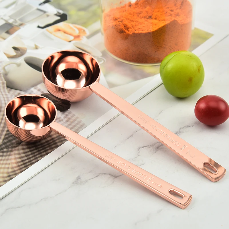 Copper Plating 1 TBSP 2 TBSP Rose Gold Stainless Steel Long Handle Measuring Spoon Tablespoon Coffee Tea Scoop