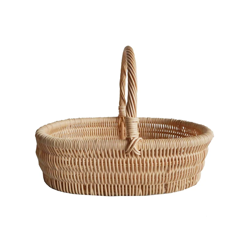 wicker rattan organizer baskets handled wooden picnic basket home decor fruits storage basket