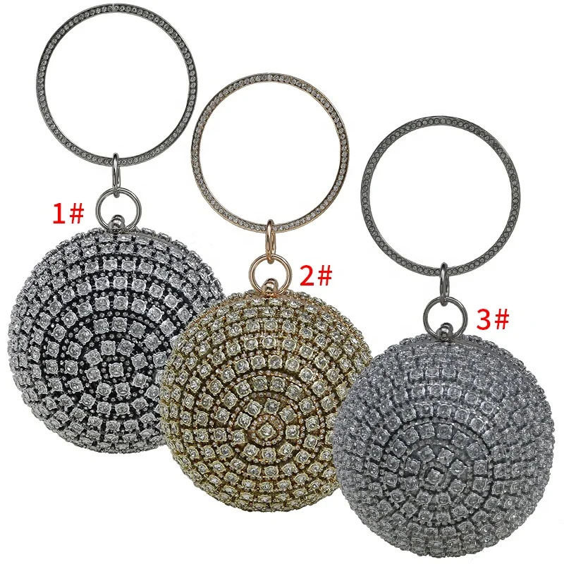 Customized Trendy 26 * 13cm Sequin Round Women Evening Clutch Bag With Handle