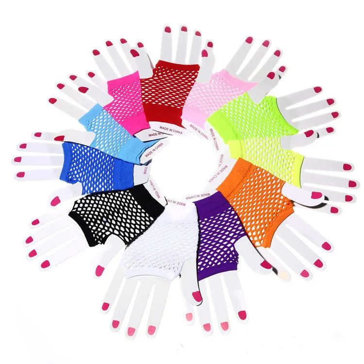 Women Black Nylon Stretchy Mesh Gloves Vintage Party Costume Fingerless Fishnet Gloves
