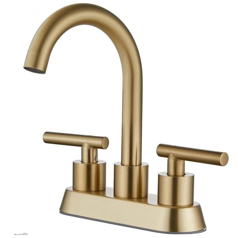 Two Holes Three Holes Brushed Gold Stainless Steel Double Handle Centerset Bathroom Faucet Basin Mixer Tap