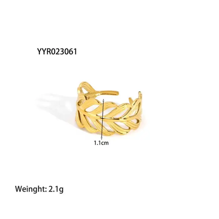 New stainless steel 18k Gold Plated open adjustable leaf heart chain Ring for Women jewelry
