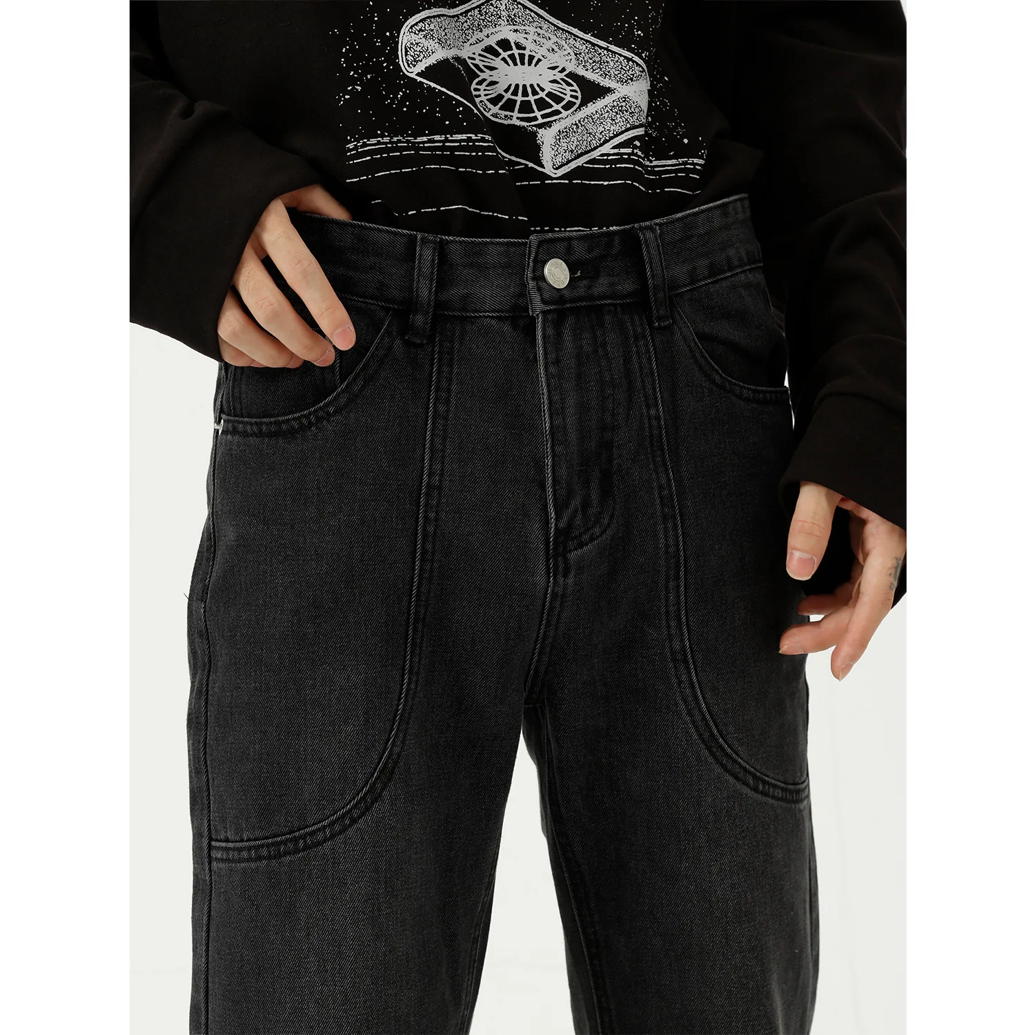 Factory Wholesale Korean Style Simple Personality Straight Trendy Man Jean Custom Design High Quality Men Wide Leg Jeans