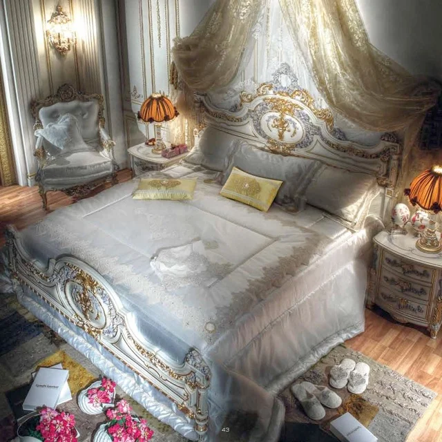 Royal King Size Louis XV French rococo antique solid wood bedroom sleigh princess bed
