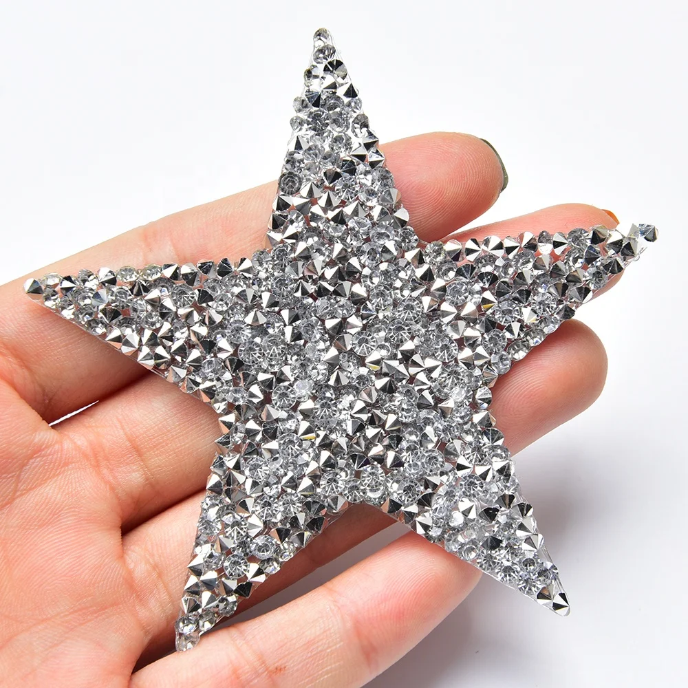 8cm Star Design Hot Fix Rhinestone Motif Iron on Patches Heat Transfer Pattern Crystal Strass Applique for T-shirt Garment